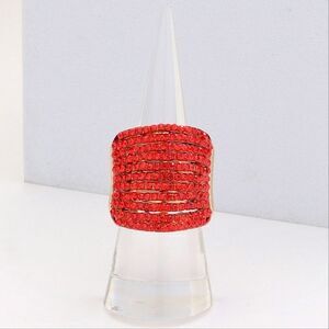 Red Rhinestone Crystal Fashion Ring Pave Cocktail Fashion Jewelry Accessory